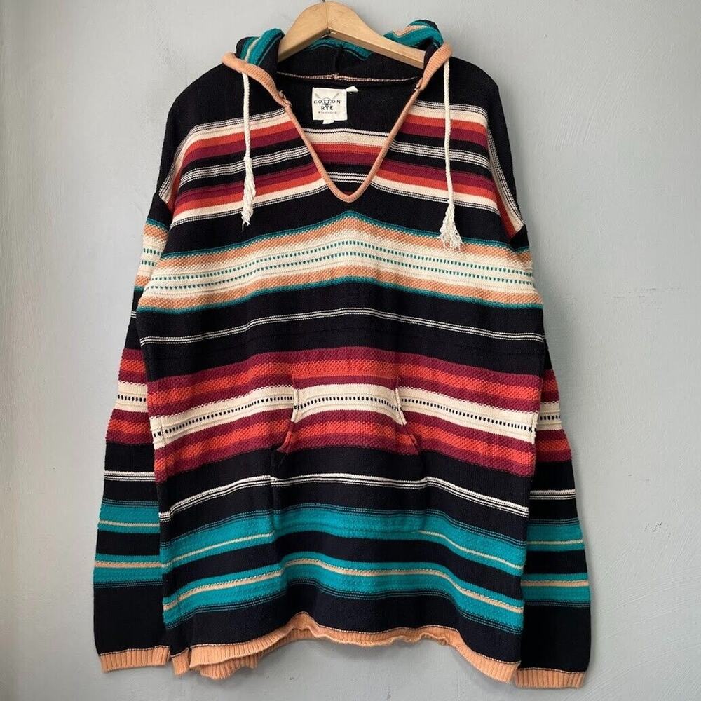 Striped V-Neck Sweater with Hood